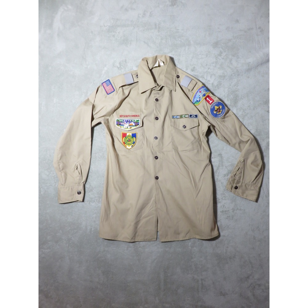Vintage Boy Scouts of America BSA Uniform Shirt Tan Patches Southern NJ Council